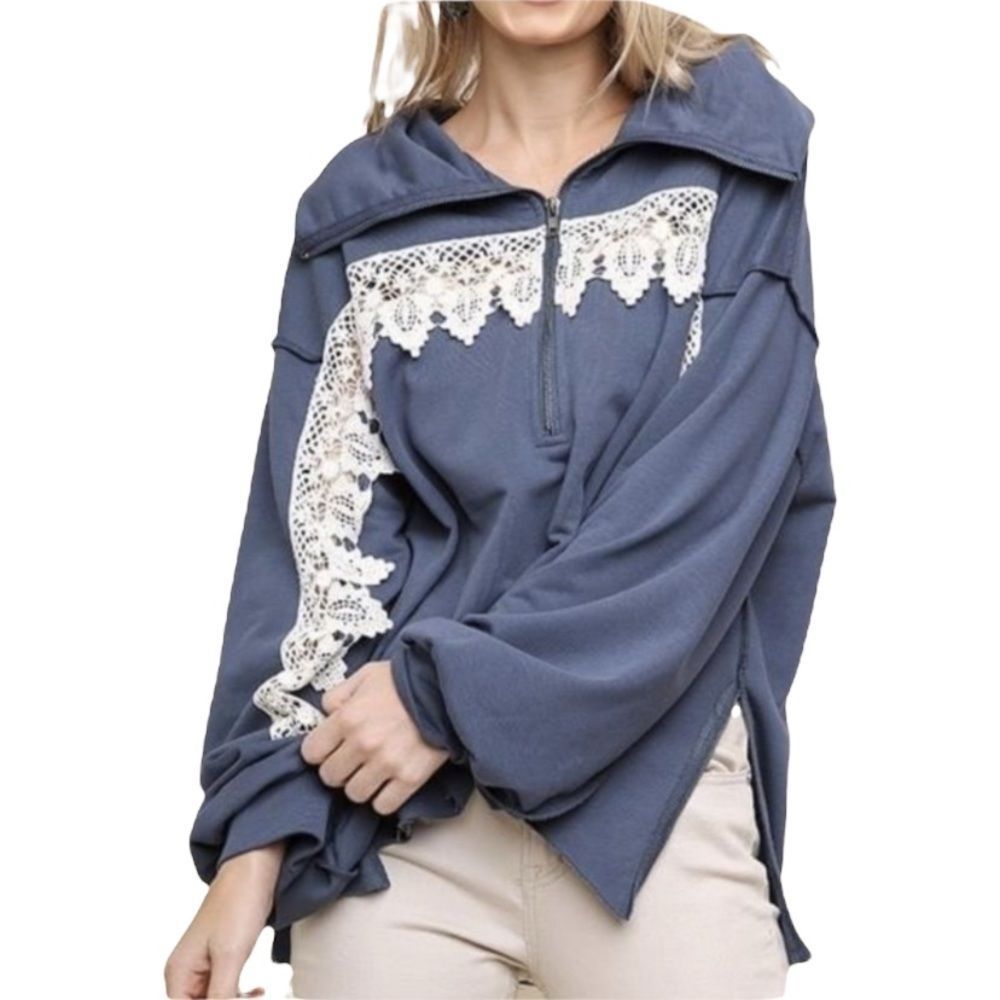 Umgee Blue Lace Detail Sweatshirt